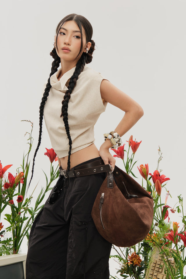 Gaia Hobo Sling Bag Chocolate Suede