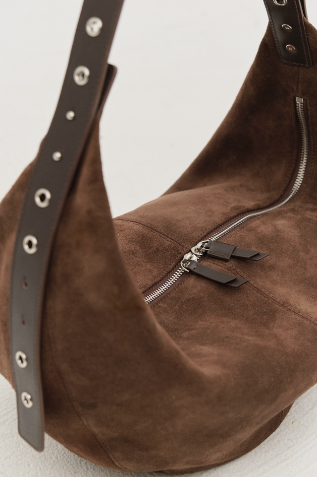 Gaia Hobo Sling Bag Chocolate Suede