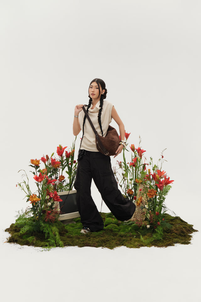 Gaia Hobo Sling Bag Chocolate Suede