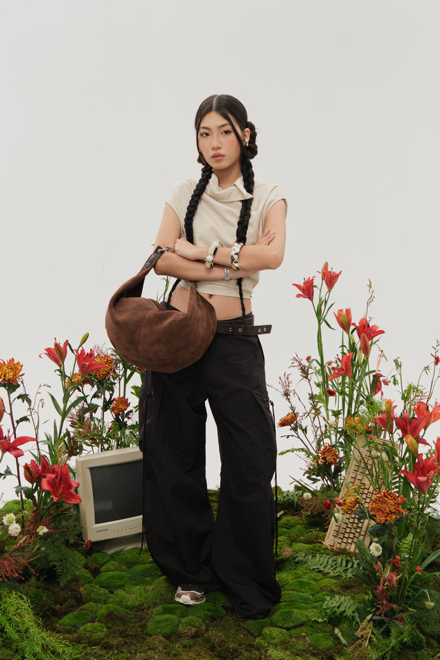 Gaia Hobo Sling Bag Chocolate Suede